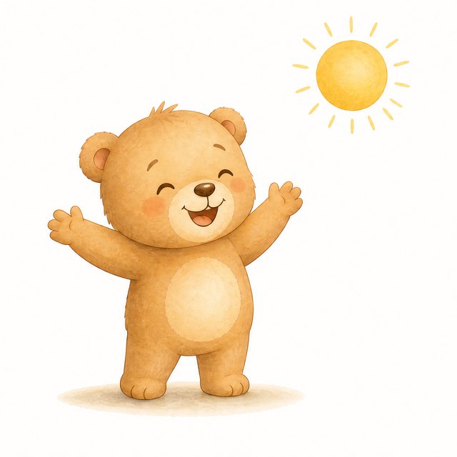 The bear cub beaming, happy